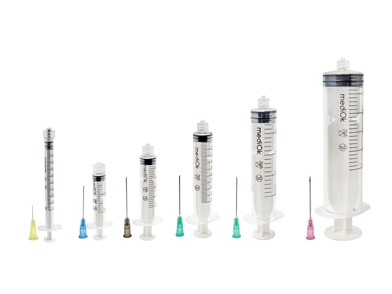 Шприц ін’єкційний трикомпонентний, одноразовий, стерильний з голкою mediOk® Luer Lock, 10 мл (ml) з голкою 21G 0.8x40 мм (mm)